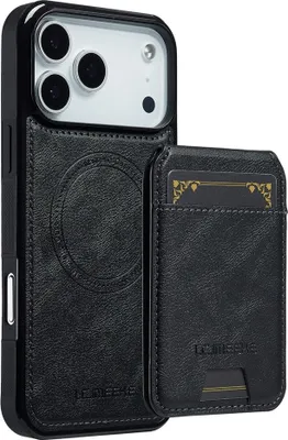 Produktbild von iPhone 17 Pro Hülle - LC.IMEEKE L3 - Leather Back Cover mit Kartenhalter - MagSafe Compatible - Schwarz