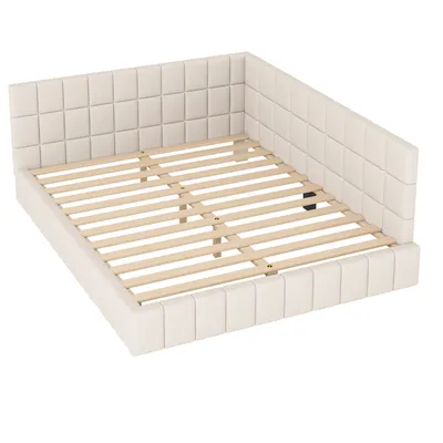 Produktbild von STILVORA Schlafsofa 160×200cm Polsterbett Doppelbett,Daybett mit Lattenrost und Kopfteil, Samtstoff,Beige(Ohne Matratze)