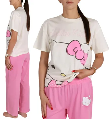 Produktbild von Hello Kitty Baumwollpyjama für Damen, zweiteiliger Pyjama mit kurzen Ärmeln und langer Hose, 100 % Baumwolle M