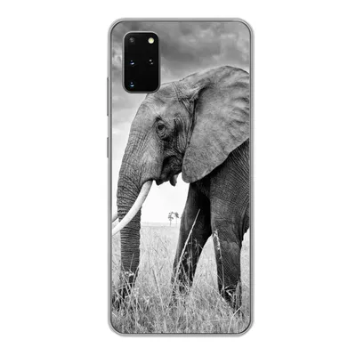 Produktbild von MuchoWow® Handyhülle Schutzhülle Hülle für Samsung Galaxy S20 Plus Elefant - Gras - Tiere - Schwarz und weiß Silikon Softcase Handy Hülle - Hartschale