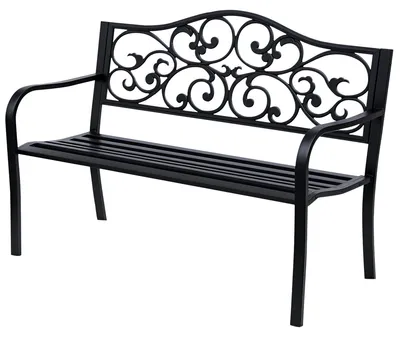 Produktbild von Gartenbank 2-Sitzer mit ausziehbarem Tisch, Parkbank Metall Gusseisen Schwarz