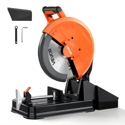Image de Scie à métaux VEVOR, scie circulaire de coupe, disque de 355 mm, moteur de 3500 W, scie d'onglet, pour le découpe de métaux, angle réglable de -45° à 45°, vitesse de 750 à 1200 tr/min, avec bac de récupération des copeaux