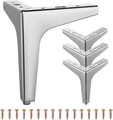 Produktbild von STILVORA Möbelfuß Metall 4er Set, Dreibein Möbelfüße 15 cm, Silberne Möbelfüße, Stabile Robuste Möbelfüße, Einfache Montage, für Sofa und TV Schrank