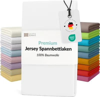 Produktbild von Mako Jersey Spannbettlaken 100x200 - 90x200 aus 100% Baumwolle Bettlaken Weiß