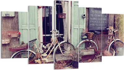 Produktbild von Bild auf Leinwand - Leinwandbild - 5 Teile - Fahrräder Vintage Mietshaus - 160x85cm - Wand Bild - Wanddeko - Wandbilder - Leinwanddruck - Bilder - Wanddekoration - Leinwand bilder - EA160x85-4588