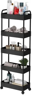 Produktbild von 5-stufiger Rollwagen Organizer mit Rollen – Metall/Kunststoff Küchenwagen Schwarz – Mobiler Aufbewahrungswagen für Bad, Küche & Waschküche
