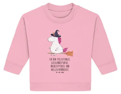 Produktbild von Mr. & Mrs. Panda Organic Baby Pullover Einhorn Hexe 24. - 36. Monat - Baumwolle Pink - Geschenk, Freundin, Frau, Unicorn, Bullover, Teufel