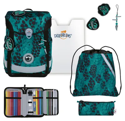 Productafbeelding van DerDieDas schooltas ErgoFlex Easy Set 6-delig Reptile Rush turquoise