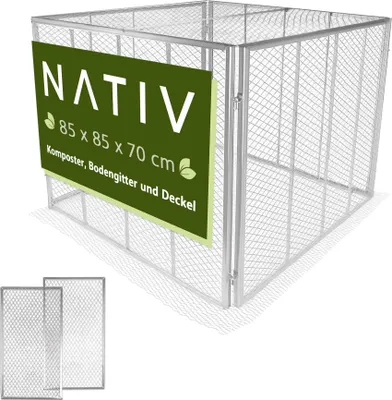 Produktbild von Komposter 80x80x70 cm mit Deckel und Bodengitter, Metallkomposter mit Abdeckung