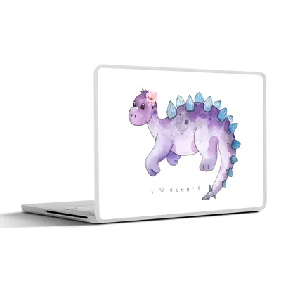 Produktbild von MuchoWow® Laptop Aufkleber Sticker Cover Dinosaurier - Lila - Kinderzimmer - Mädchen - Kinder - Rosa - Kind 40x30 cm - Laptop Dekoration - Selbstklebend