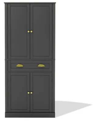 Image de Armoire de rangement - Armoire haute avec 4 portes et 1 tiroir - 6 compartiments - MDF - Design moderne - 80 x 40 x 182 cm - Noir