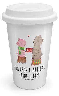 Produktbild von Mr. & Mrs. Panda Thermobecher Glühschwein Sause - Weiß - Geschenk, Prost, Alles Gute, Weihnachten, Kaffeebecher To Go, Bär, Coffee Becher, Weihnachtszeit, ToGo, keramik