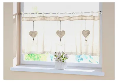 Produktbild von Fenstervorhang Herzhänger 45x140 cm, Creme, mit Häkelborte