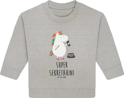 Produktbild von Mr. & Mrs. Panda Organic Baby Pullover Einhorn Sekretärin 6. - 12. Monat - Heather Grey - Geschenk, Unicorn, Einhörner, Büro, Steuerkanzlei, Bullover