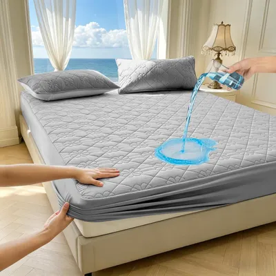 Zdjęcie produktu dla Ochraniacz na materac 90x200 cm, wodoodporny, oddychający, cichy, nadający się do prania, kolor: szary