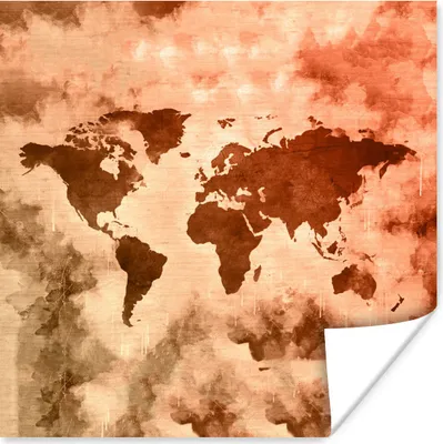 Produktbild von MuchoWow® Poster Weltkarte - Smoke - Braun 50x50 cm - Wohnzimmerdekoration