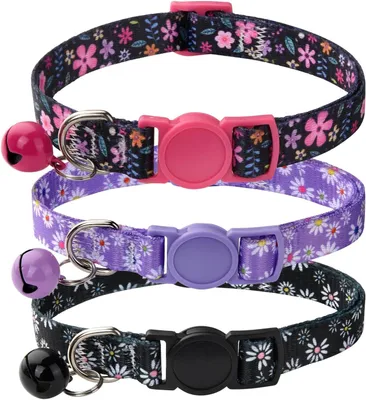 Productafbeelding van Halsband voor katten met veiligheidssluiting, set van 3, verstelbaar van 19-30 cm, met belletje, voor katten