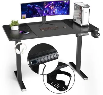 Image de Bureau à réglage électrique, 2 parties, cadre extensible, noir, 140 x 60 cm