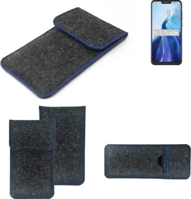 Produktbild von K-S-Trade Handy-Hülle Schutz-Hülle kompatibel mit Cubot C20 Filztasche Pouch Tasche Case Sleeve Filzhülle dunkelgrau, blauer Rand