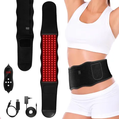 Produktbild von Rotlichttherapie Gürtel mit 660nm Rotlicht und 850nm Infrarot Licht, LED Lichttherapie Gerät mit Massagefunktion und Timer für Rücken, Bauch und Muskeln
