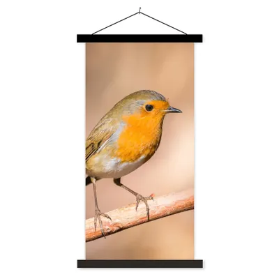 Produktbild von MuchoWow® Textilposter Vogel - Zweig - Rotkehlchen 90x180 cm mit schwarzem Rahmen - Dekoration Wohnzimmer