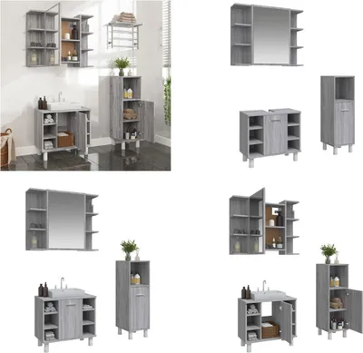 Immagine prodotto di vidaXL Set di mobili da bagno 3 pezzi grigio Sonoma in legno - Mobile da bagno - Mobile da bagno - Mobili da bagno - Mobili da bagno - Mobili da bagno