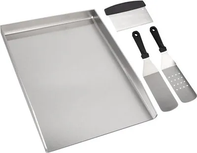 Produktbild von Universal RVS Grillplatte mit Spatel und Schrapenser für Gas- und Holzkohlegrills