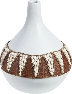 Produktbild von BELIANI Dekorative Vase Weiß aus Terrakotta 33 cm handgefertigt Rustikales Muster Boho Wohnaccessoires