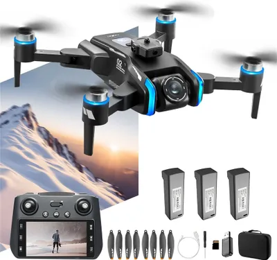 Produktbild von FORSMANO GPS Drohne, faltbar, mit 180° EIS-Hauptkamera, 5G-Fernsteuerung, eingebauter 4,5" Bildschirm, 25 Min Flugzeit, 1300mAh Akku, Schwarz