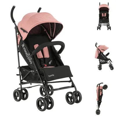 Produktbild von Kikkaboo Kinderwagen Käfer, Stahlrahmen, Korb, abnehmbare Vorderräder, Fußstütze pink