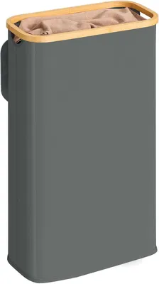 Imagen del producto de Cesta de ropa pequeña con tapa - Recolector de ropa de 70 litros - Plegable - Marco de bambú - Gris