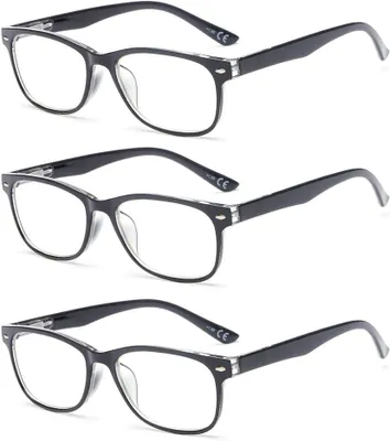 Image de Lunettes de lecture, lot de 3, correction +1,5, filtre de lumière bleue, protection UV, couleur noire, pour hommes et femmes