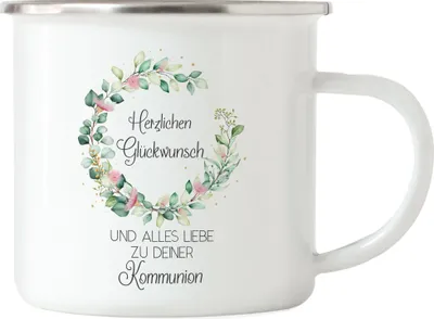 Produktbild von Alles Liebe zu deiner Kommunion Emaille Tasse Kommuniongeschenk Kirche Christentum