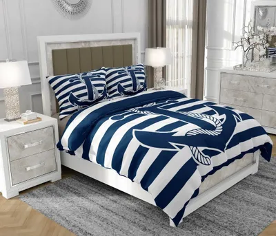 Obrázok produktu pre Obliečky 140x200 cm + 2x70x80 cm, 3-dielna súprava, 100% bavlna (bavlnený satén), zips, More, královsky modrá - SOVIO | So.0094