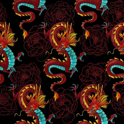Image de Royal Velvet Tissu Polyester A coudre - Motif Dragon Chinois et Pivoines