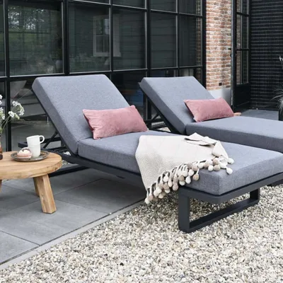 Produktbild von Sonnenliege Saint-Martin Grau Gartenliege Liegestuhl klappbar Rückenlehne Relaxliege Strandliege Liege Stuhl Aluminium Textilien