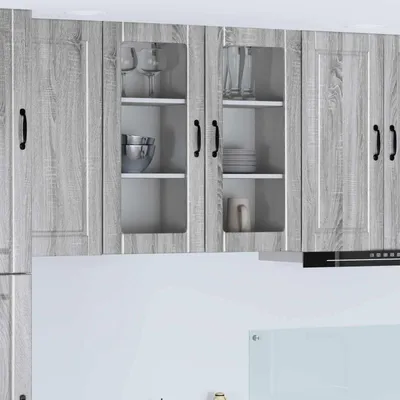 Imagen del producto de vidaXL Armario de vidrio PORTO, color gris Sonoma, 40 x 31 x 80 cm