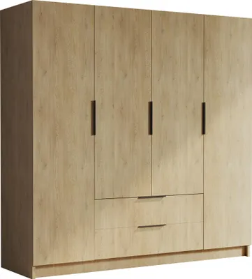 Produktbild von MIRJAN24 Kleiderschrank Sofia I 200, Schlafzimmer, Drehtürenschrank, mit Kleiderstange, Modern, Garderobenschrank, Metallgriffe (Farbe: Eiche Cremone + Schwarz)