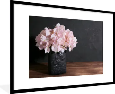 Produktbild von MuchoWow® Gerahmtes Poster Stillleben - Hortensie - Rosa 90x60 cm - Poster mit Schwarzem Bilderrahmen Wandposter Rahmen Foto Bilder - Wanddekoration - Fotos