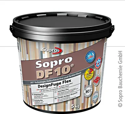 A bucket of Sopro DF 10 Design Fuge Flex tile grout.
