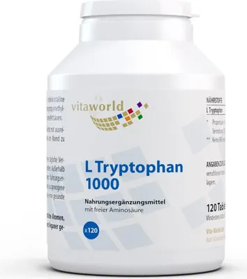 Obrázok produktu pre Vita World L-Tryptofán 1000 mg | 120 tabliet | esenciálne aminokyseliny | vegánske | bez lepku a laktózy
