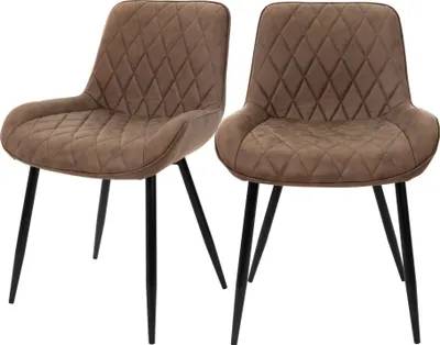 Produktbild von ML-Design 2er Set Esszimmerstühle mit Rücken- und Armlehnen, Braun, PolyurethanKunstleder Sitzfläche, Polsterstuhl mit Metallbeine