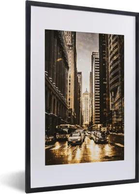 Produktbild von MuchoWow® MuchoWow® Gerahmtes Poster Auto - Gold - Straßen 40x60 cm - Poster mit zchwarzem Bilderrahmen - Poster in Rahmen