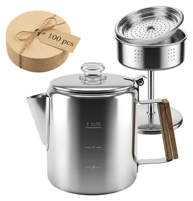 Percolator Kaffeekanne 1 L, Edelstahl 304, inkl. 100 Filterpapiere