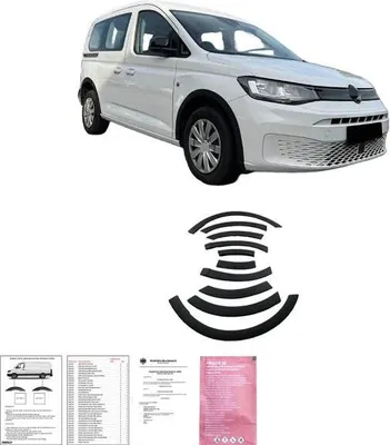 Zdjęcie produktu dla Listwy nadkoli, osłony nadkoli, zestaw osłon nadkoli / poszerzeń nadkoli pasujący do VW Caddy VI (6) od 2021 r., czarny / matowy, z homologacją ABE