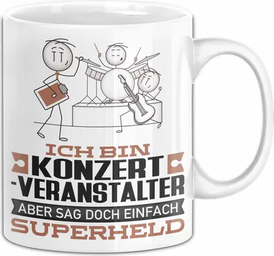 Produktbild von Konzertveranstalter Geschenk Tasse Ich Bin Konzertveranstalter Aber Sag Doch Einfach Superheld Lustige Geschenkdiee für Konzertveranstalter Kaffee-Becher (Weiß)