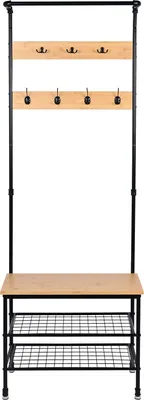 Produktbild von BEGRYF Kleiderständer Garderobe mit Bank Holz Metall 183x66 cm Flurmöbel Schuhregal Sitzbank