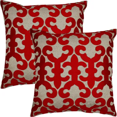 Zdjęcie produktu dla Marrakesh zestaw 2 poszewek na poduszki poduszka 40x40 cm duża | poduszki na sofę przytulne poduszki z haftowanej bawełny jako dekoracja salonu na fotelu i sofie | poduszki dekoracyjne Kayon czerwone jako poduszki na krzesła w jadalni