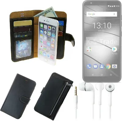 Produktbild von TOP SET Handy Hülle Schutz Hülle kompatibel mit Gigaset GS280  schwarz aus Kunstleder + Kopfhörer Smartphone Tasche vollwertige Geldbörse