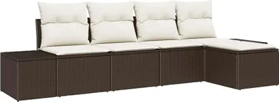 Image de Ensemble de canapé de jardin 5 pcs Marron polyrotin